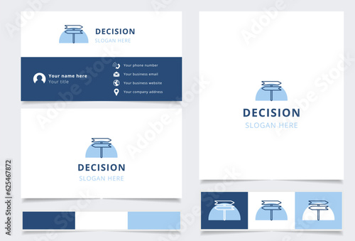 Decision logo design with editable slogan. Branding book and business card template.