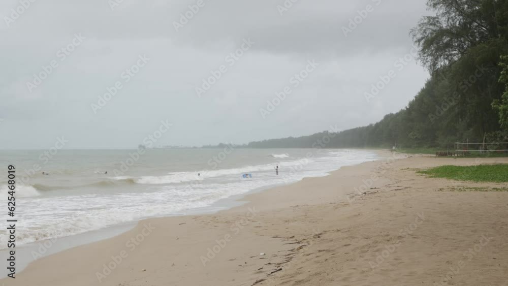 Landscape view of sea with wave in summer day. Beautiful tropical beach with blue sky and white cloud background. Summer vacation and nature environment Landscape view of sea with wave in summer day. Beautiful tropical beach with blue sky and white cloud background. Summer vacation and nature environment