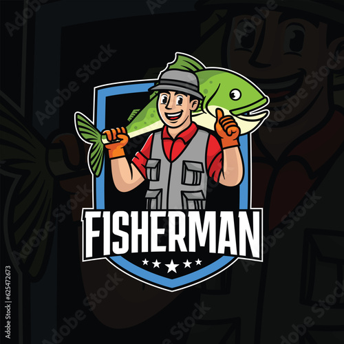 fisherman cartoon character mascot logo design