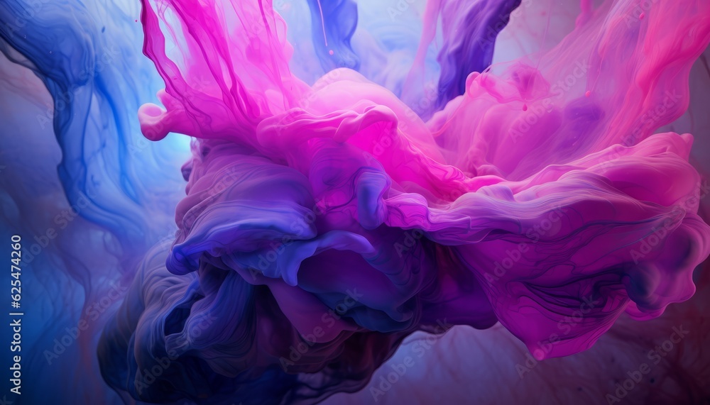 Abstract Purple and Blue Paint Splashes on White Background with Copy Space, Generative AI Abstract Purple and Blue Paint Splashes on White Background with Copy Space, Generative AI