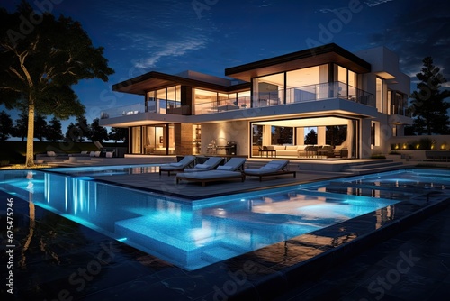 Contemporary  luxurious residence featuring a pool.