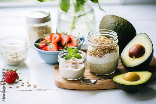 Healthy breakfast options, including overnight oats and avocado toast. 