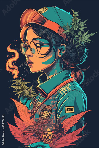 A girl smoking marijuana in an abstract background