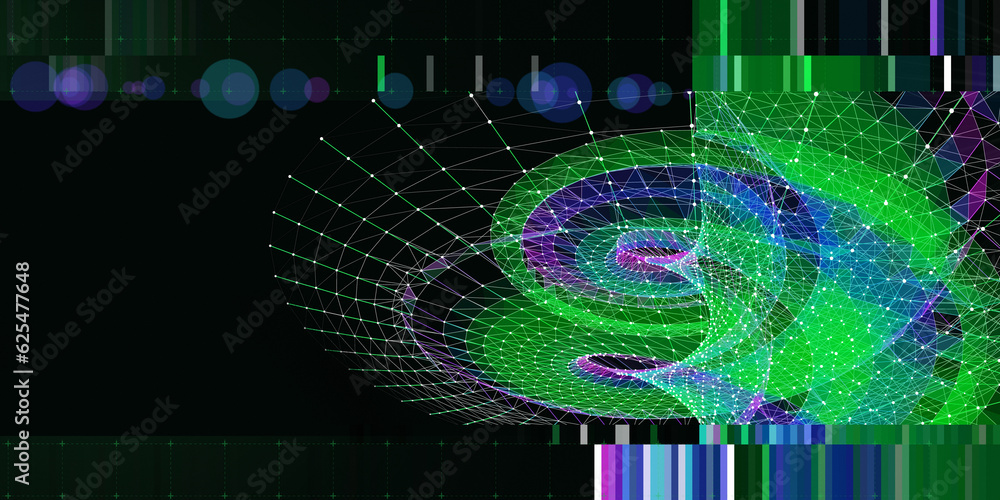 Fototapeta premium Abstract background twisting wireframe grid from dots and blurred data lines.Technology concept data grid. Banner for business, science and technology data analytics. 