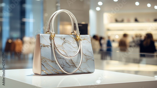 Handbag on the showcase of a fashion store
