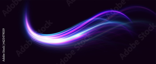 Neon speed lines. Dynamic light motion traces. Light trace wave, trace line. 