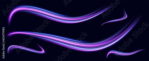 Neon speed lines. Dynamic light motion traces. Light trace wave, trace line.	