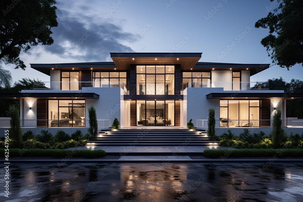 The new luxury home boasts an exceptionally stunning outer appearance.