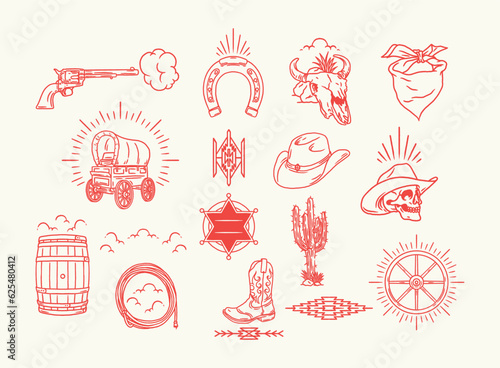 Set Collection Hand drawn Western Illustration vector