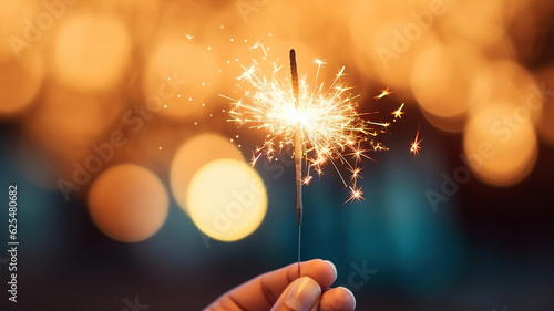 A sparkler is being held by a woman in the background