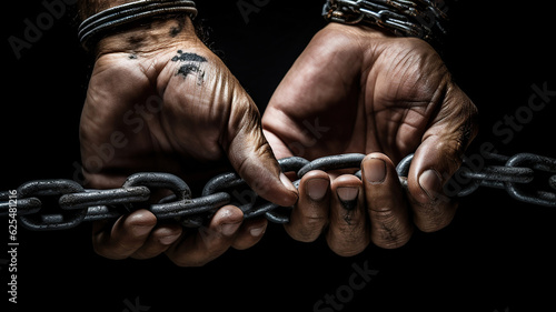 A pair of hands bound by chains struggles against the darkness © vectorizer88