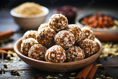 Homemade energy bars or protein balls with natural ingredients.