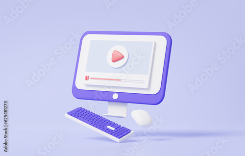 Computer mockup production video entertainment communication marketing creative multimedia social media movie modern playing channel make money. passive income concept. banner. 3d render illustration