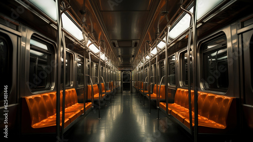 Subway train interior at night