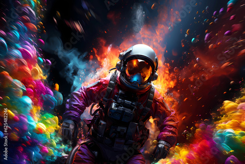 astronaut in space in colors of rainbow, generative ai