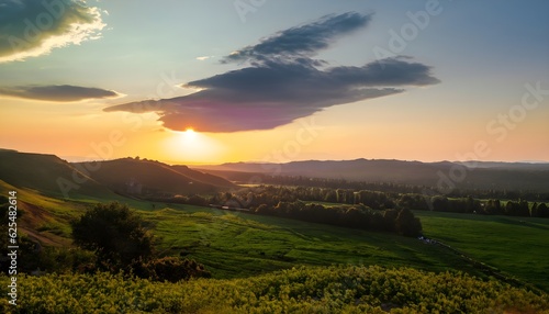 sunset in the mountains,sky , green, summer 