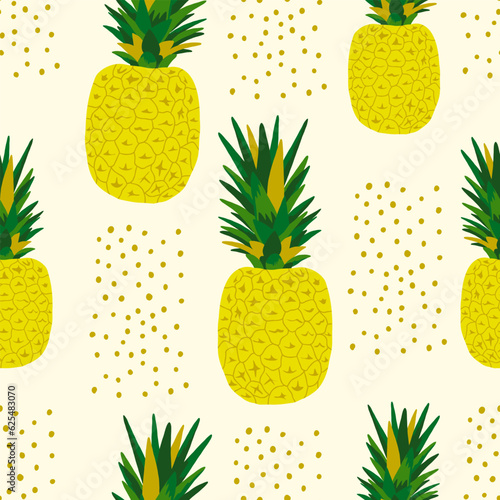Pineapples seamless color pattern. Repeating pineapple wallpaper in vintage style.