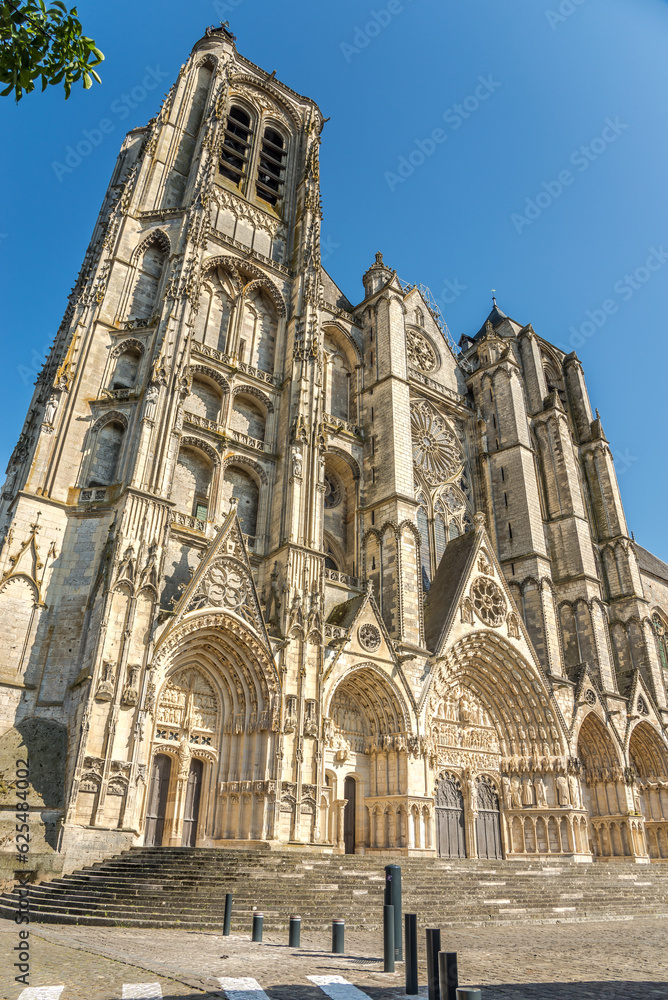 View at the Cathedral of Saint Etienne in the streets of Bourges in France