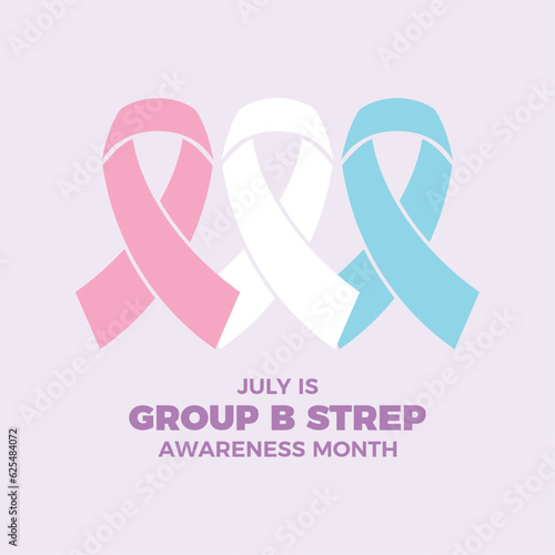 July is Group B Strep Awareness Month vector illustration. Pink, white and blue awareness ribbon icon vector. Important day