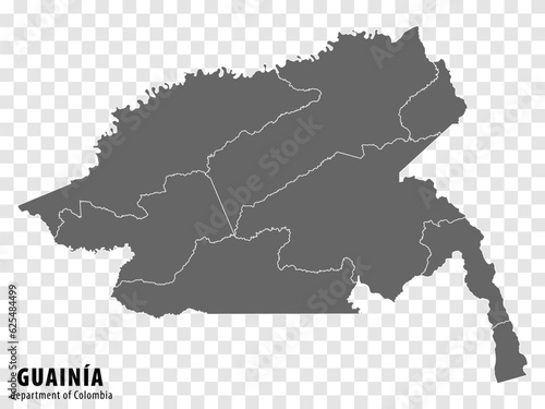Blank map Guainia Department of Colombia. High quality map Guainia with municipalities on transparent background for your web site design, logo, app, UI. Colombia.  EPS10. photo