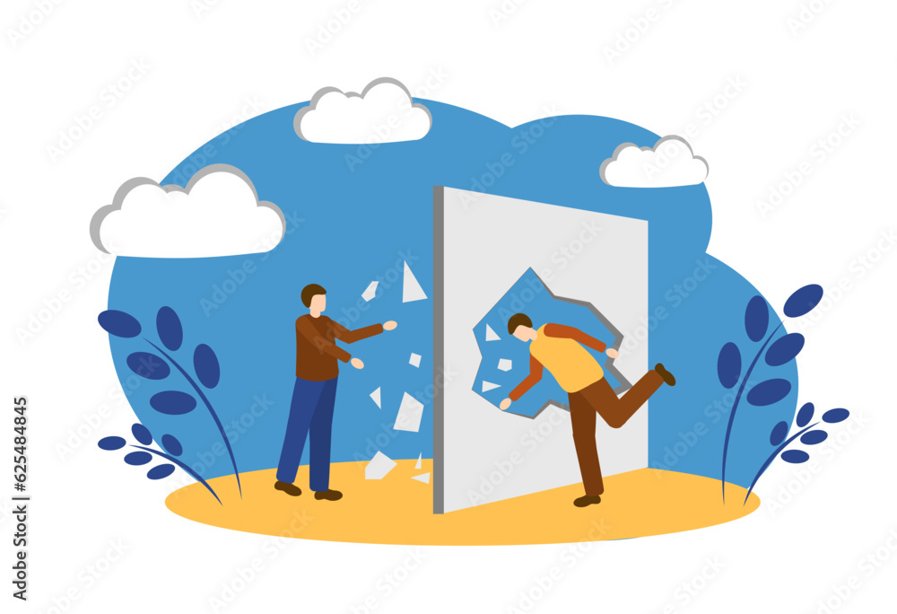 The man hit the wall with his forehead. The concept of achieving goals