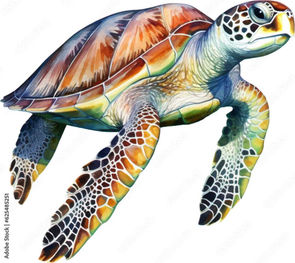 Fototapeta premium Big sea turtle watercolor painting, Sea life. watercolor sea turtle isolated on white background