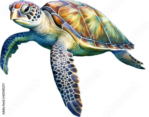 Big sea turtle watercolor painting, Sea life. watercolor sea turtle isolated on white background