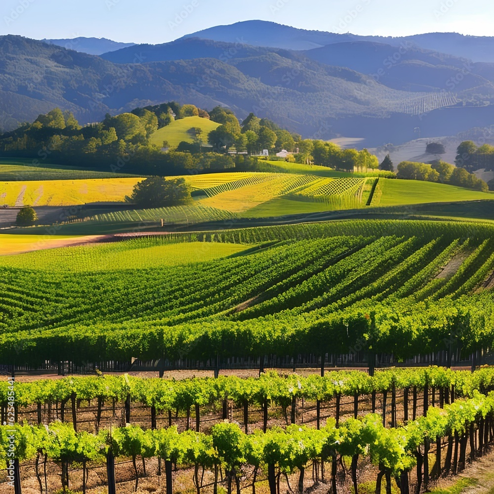 264 A charming countryside vineyard with rolling vineyards, wine tastings, and scenic picnic areas, inviting visitors to savor the flavors of the region1, Generative AI