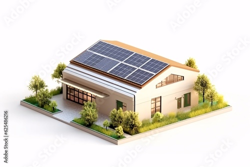 3d model, layout of an eco-friendly, energy-efficient house. Energy Efficient House. Renewable energy concept. Selective focus. Generative AI technology. © vachom