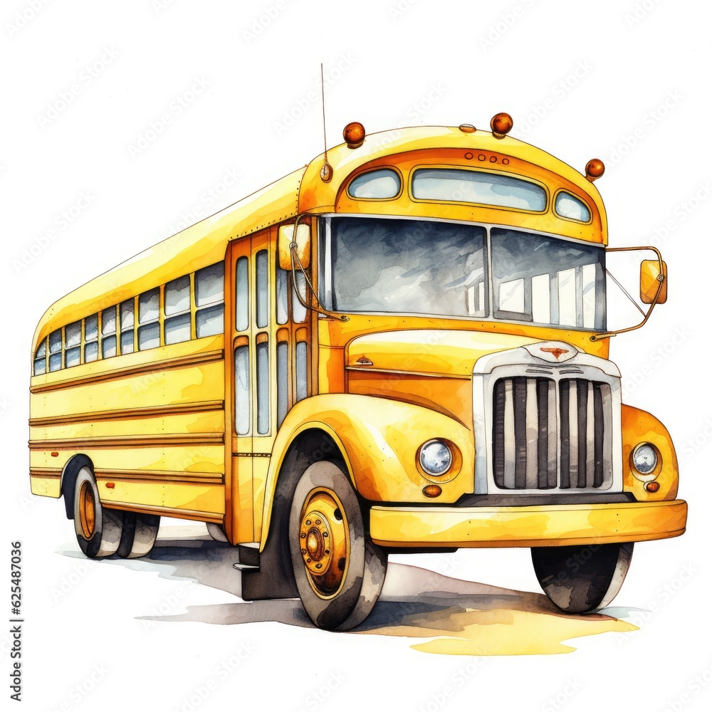 School bus in white background, AI generated Image