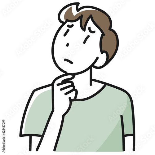 不安な表情の若い男性の上半身