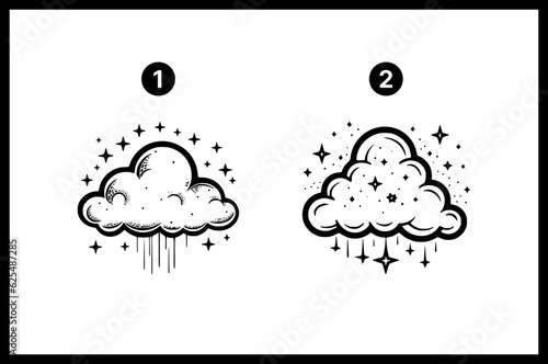 cloud star icon, decorative minimalism weather cloud stars shape drawing in vector format, SVG bundle set, tattoo design