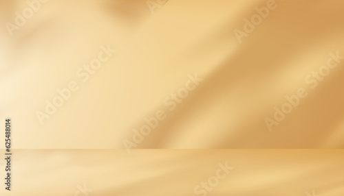 3d Beige Studio background display with shadow leaves on cement wall room,Transparent soft light for branches leaf,Concept for Cosmetic product presentation,Sale,Online shop in Autumn,Fall Season..