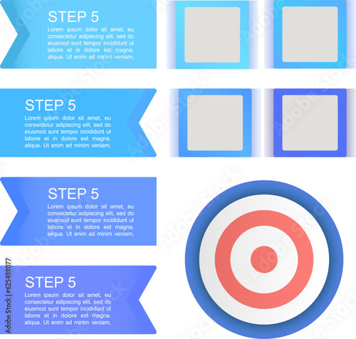 Circular target with blue flags infographic chart design element set. Abstract vector symbols for infochart with blank copy spaces. Kit with shapes for instructional graphics. Visual data presentation