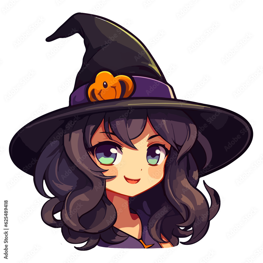 halloween, hat, witch, cartoon, vector, illustration, woman, magic, costume, face, holiday, black, hair, magician, character, lady, beauty, pirate, person, fashion, pumpkin, kid, red, scary, evil