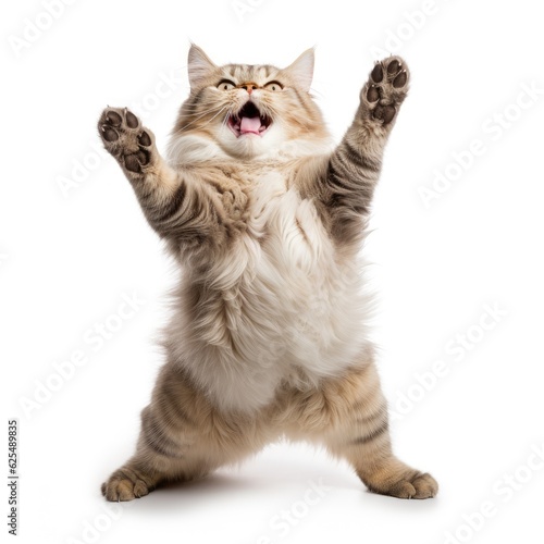 Photo Happy cat in white background, AI generated Image