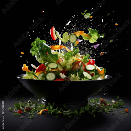 Flying Greek salad with fresh vegetables