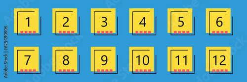 Modern geometric bullet point set. Colorful trendy square markers with numbers. Vector ilustration