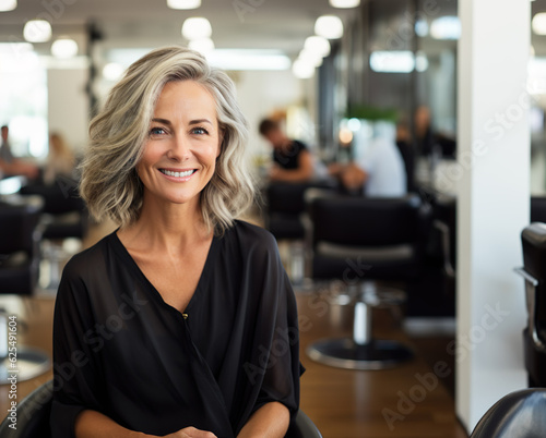 AI generated image of senior mature woman in hair salon