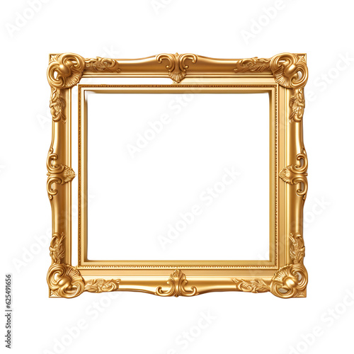 Gold frame isolated on white png transparent background