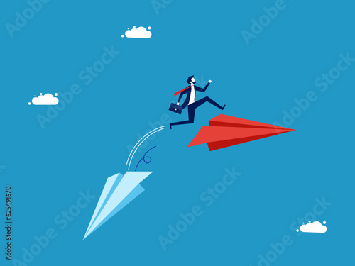new changes. Businessman jumping to change paper planes vector