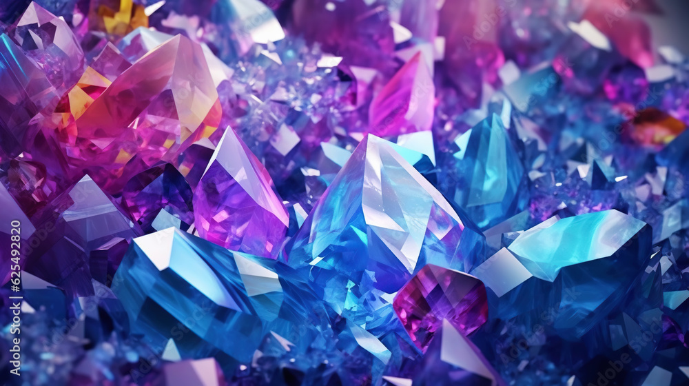 Amazing bright and shiny Fluorite crystal cluster background. Jewel mineral detailed macro. Generative AI