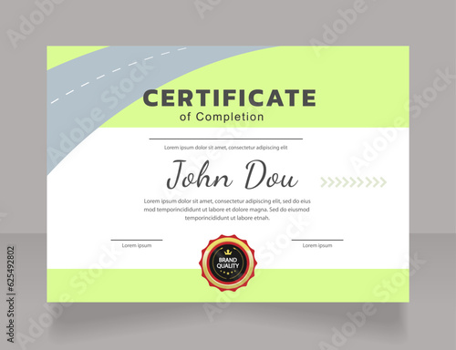 Clean transport certificate design template. Vector diploma with customized copyspace and borders. Printable document for awards and recognition. Kanit, Cabin, Dancing Script Bold, Regular fonts used photo