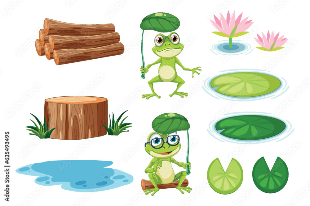 Obraz premium Green Frog Cartoon Characters Collection