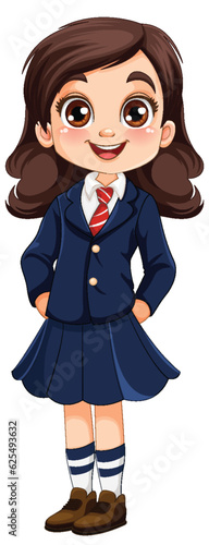 Cute girl student cartoon character in school uniform