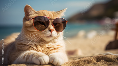 Cat in sunglasses on vacation.