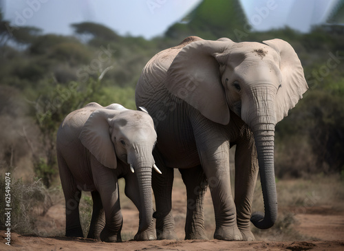 A young elephant right next to an adult one.