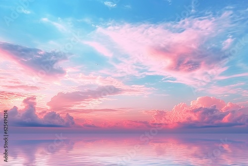 Serene Horizon: Dreamy Soft Pastel Sky at Sunrise or Sunset, generative AI © Michael