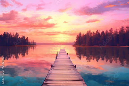 Calm Lake at Sunset: Embracing Serene Tranquility with a Dreamy, Soft Pastel Background, generative AI