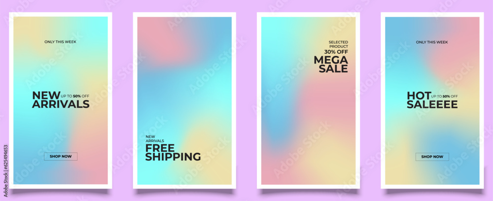 Instagram story templates. Beautiful modern art poster cover design. Invitation, greeting card or post template with gradient. Wavy pink gradient layout wallpaper set. Eps 10
